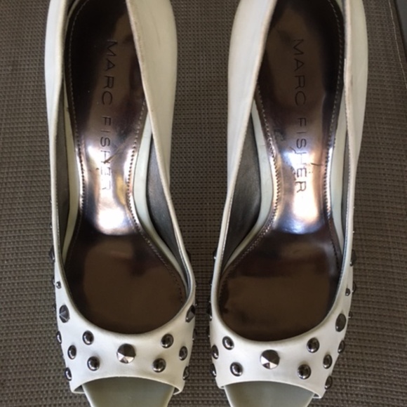 MARC FISHER White Leather Studded Platform Heels - Picture 4 of 10